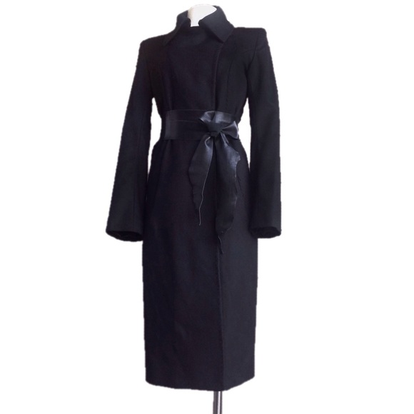 Black Wool Designer Coat - Picture 3 of 8
